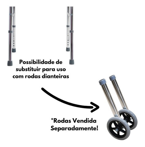 Roda Dianteira Andador Aluminio 3 Barras Par Dellamed - Imagem 2