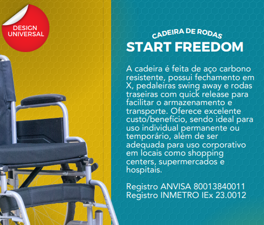 Cadeira de Rodas Manual Start Preta Capacidade 120kg Freedom - Imagem 2
