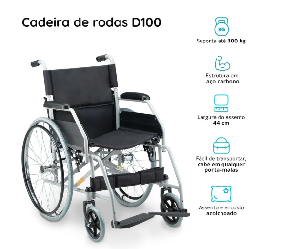 CADEIRA DE RODAS DOBRÁVEL EM AÇO D100 DELLAMED EM CURITIBA - Imagem 6