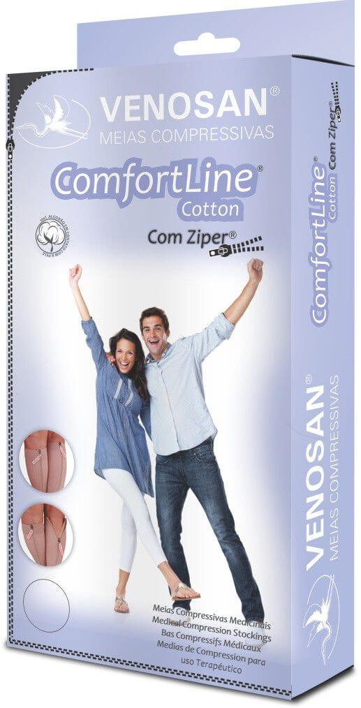 MEIA PANTURRILHA ZIPER VENOSAN COMF. COTTON COM ZIPER 20-30 AD CURTA PE  ABERTO BEGE