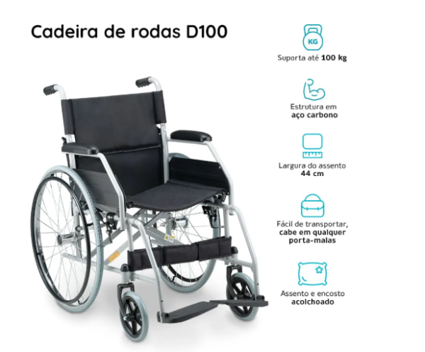 CADEIRA DE RODAS DOBRÁVEL EM AÇO D100 DELLAMED EM CURITIBA - Image 6